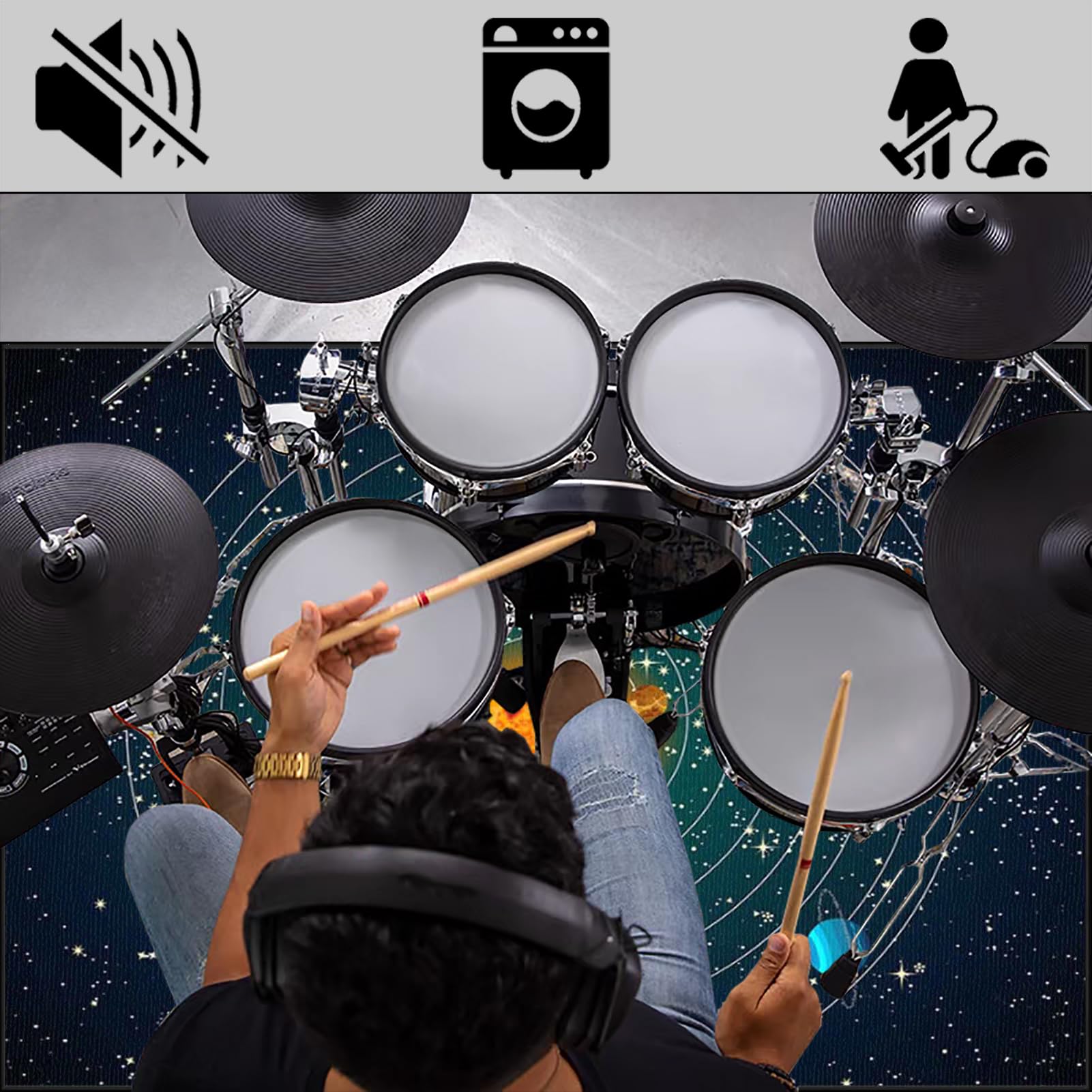 200 x 160 cm Tappeto per Batteria Tappetino per Batteria, Tappeto Insonorizzato Drum per Batterie Elettroniche, Tappeti Antiscivolo Batteria per Tamburo Rullante Acustica e Altri Strumenti Musicali