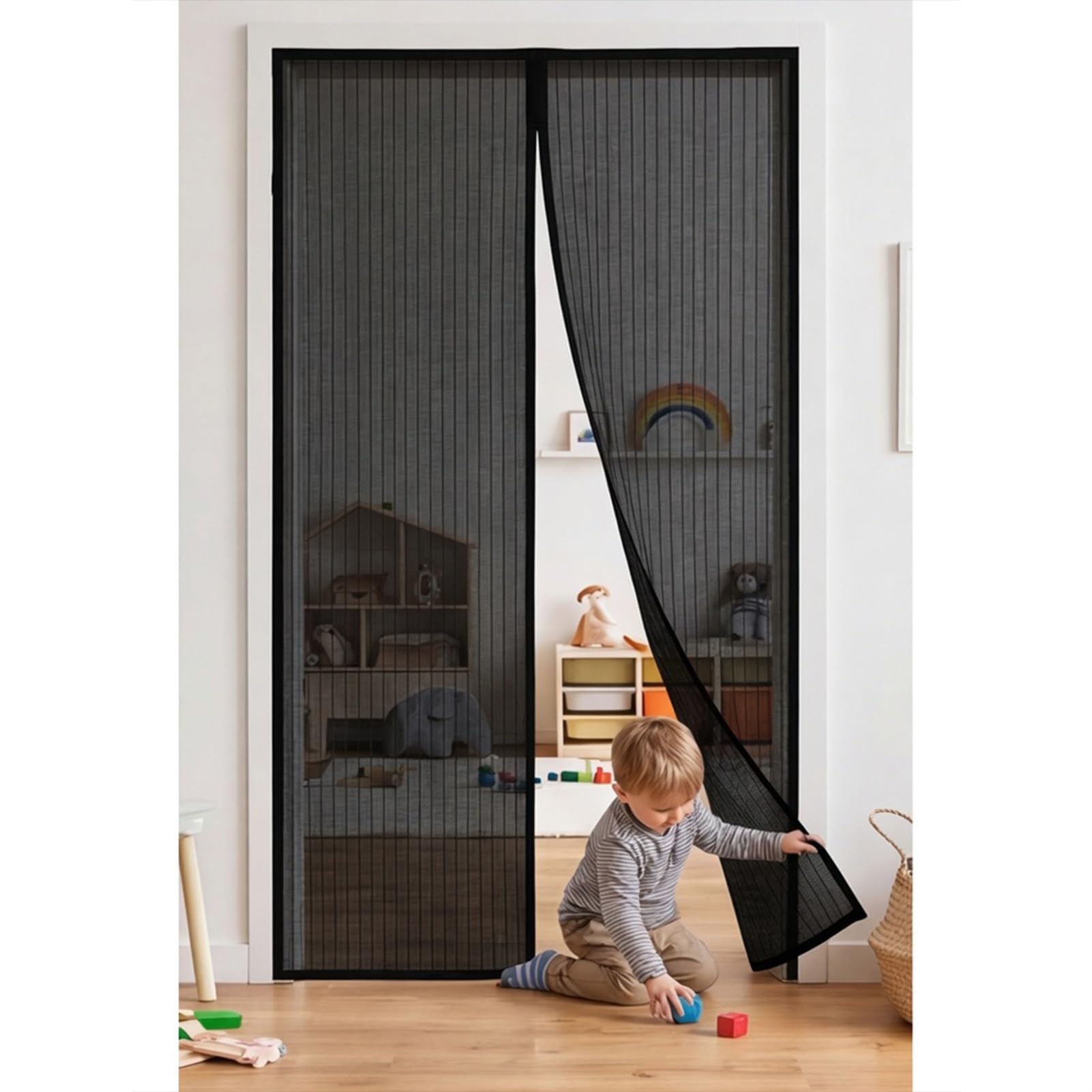 Mosquitera Magnética para Puerta 100 x 296 cm Cierre Magnético de Arriba a Abajo Mosquiteras para Puertas No Requiere Herramientas Mantiene El Aire Fresco en El Interior, Negro