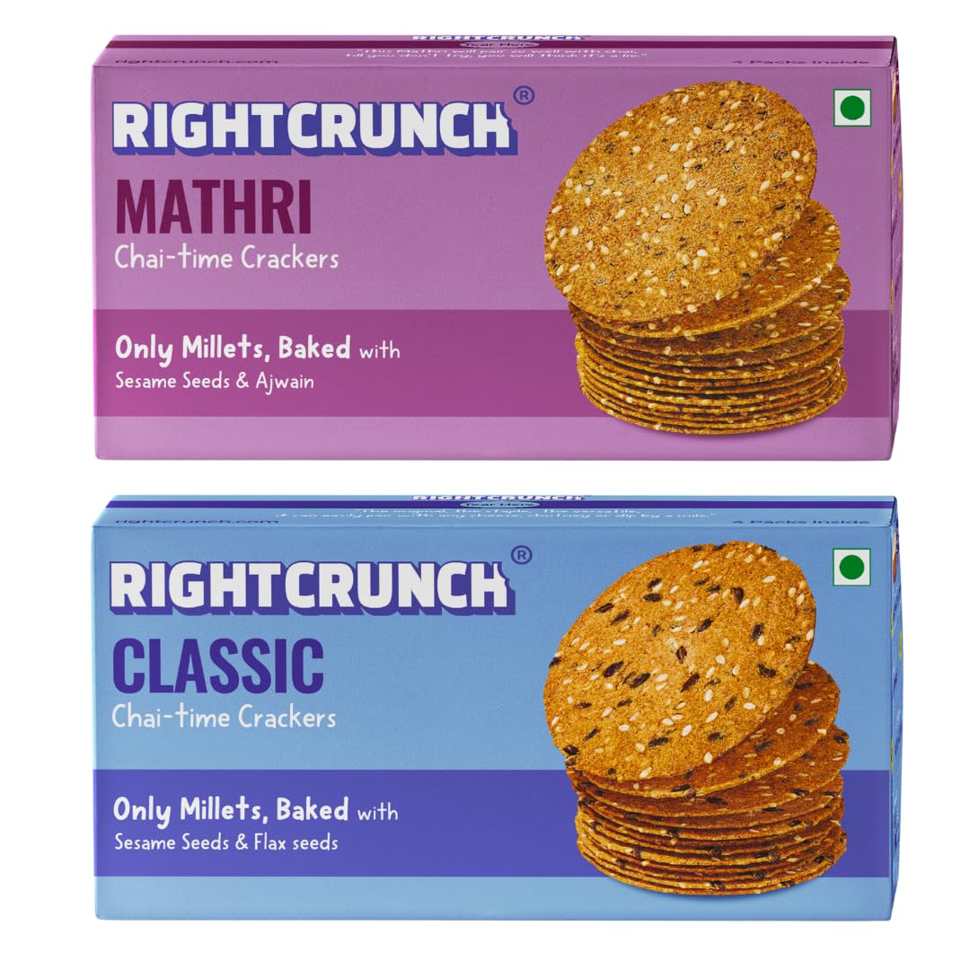 RIGHTCRUNCH Millet Crackers Combo - Gluten-free, Baked, Healthy snacks for Chai time - Mathri Classic Pack of 2-360g (B0D8WS913N) Amazon Price History, Amazon Price Tracker