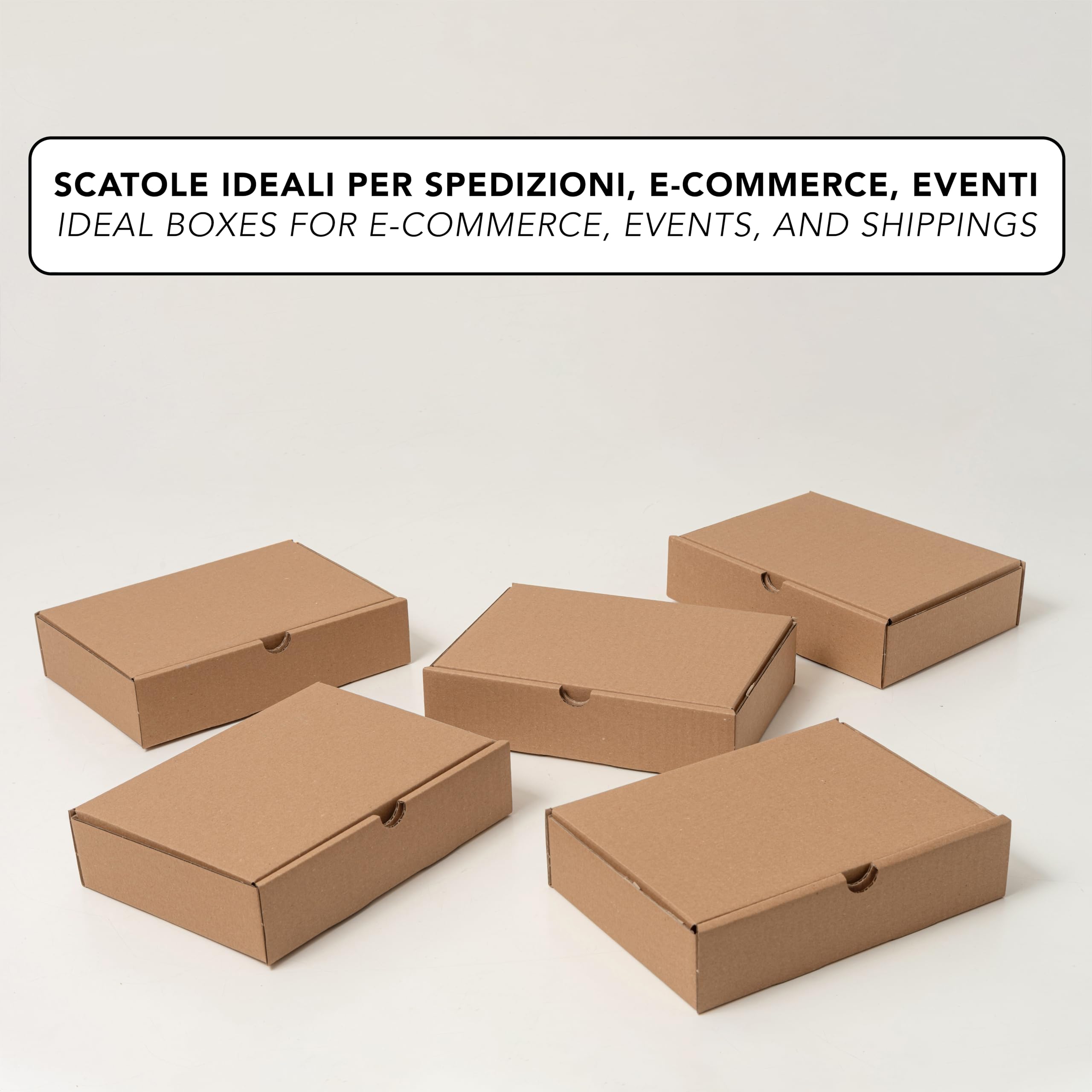 IPEA Cajas de Cartón 21 x 15 x 5 cm para Envíos, Comercio Electrónico, Regalos - 10 PIEZAS - Made in Italy - Cajas Cuadradas Planas Multiusos para Embalar Objetos, Eventos, Fiestas - Caja