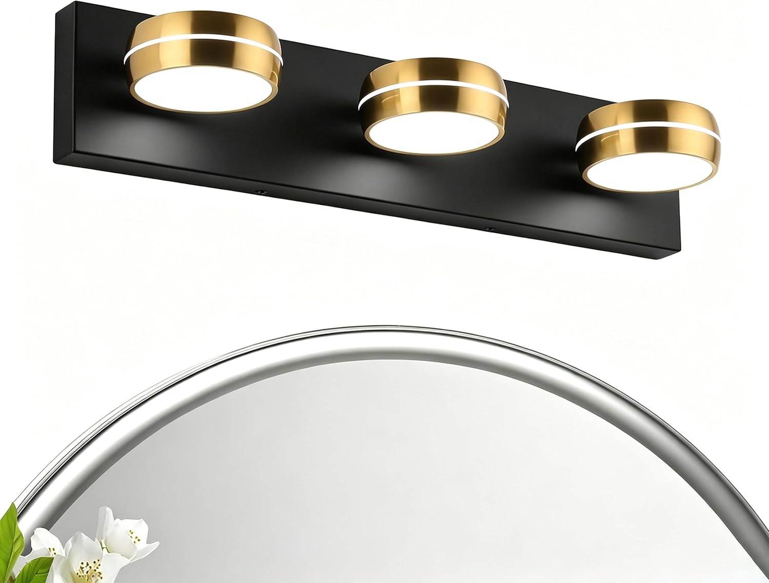 MEGAWISE 18W 5500K dimmable LED Bathroom Vanity Light Fixture, Chrome Round