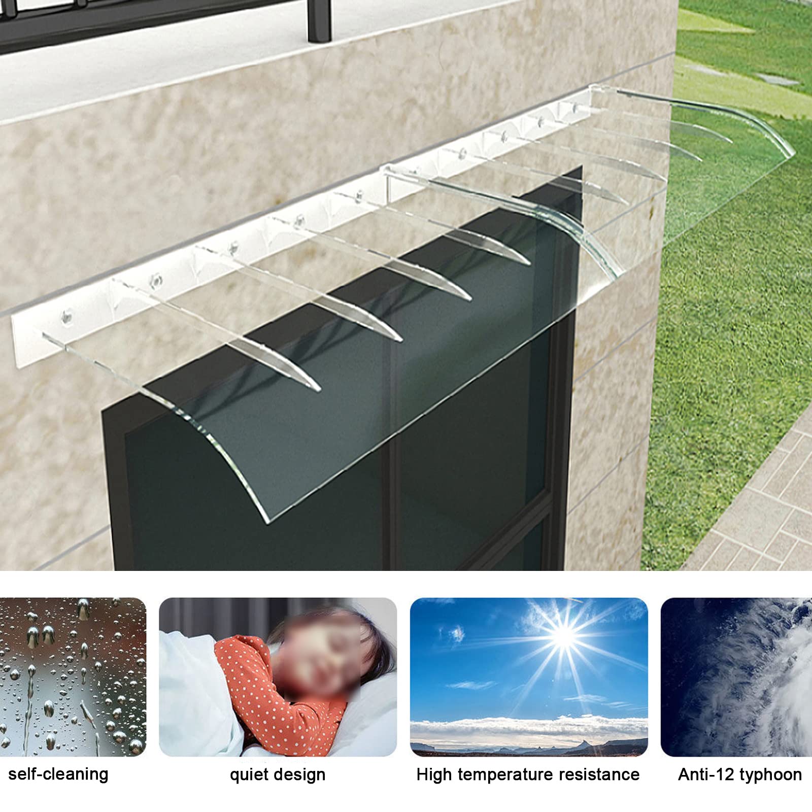 Onzichtbare voordeurluifel luifel, gebogen polycarbonaat afdekking, buitenafdekking veranda luifel, deurraam tuinluifel patio veranda luifel, UV-bescherming regenopvang ( Size : 40*180cm/15.7*70.8in