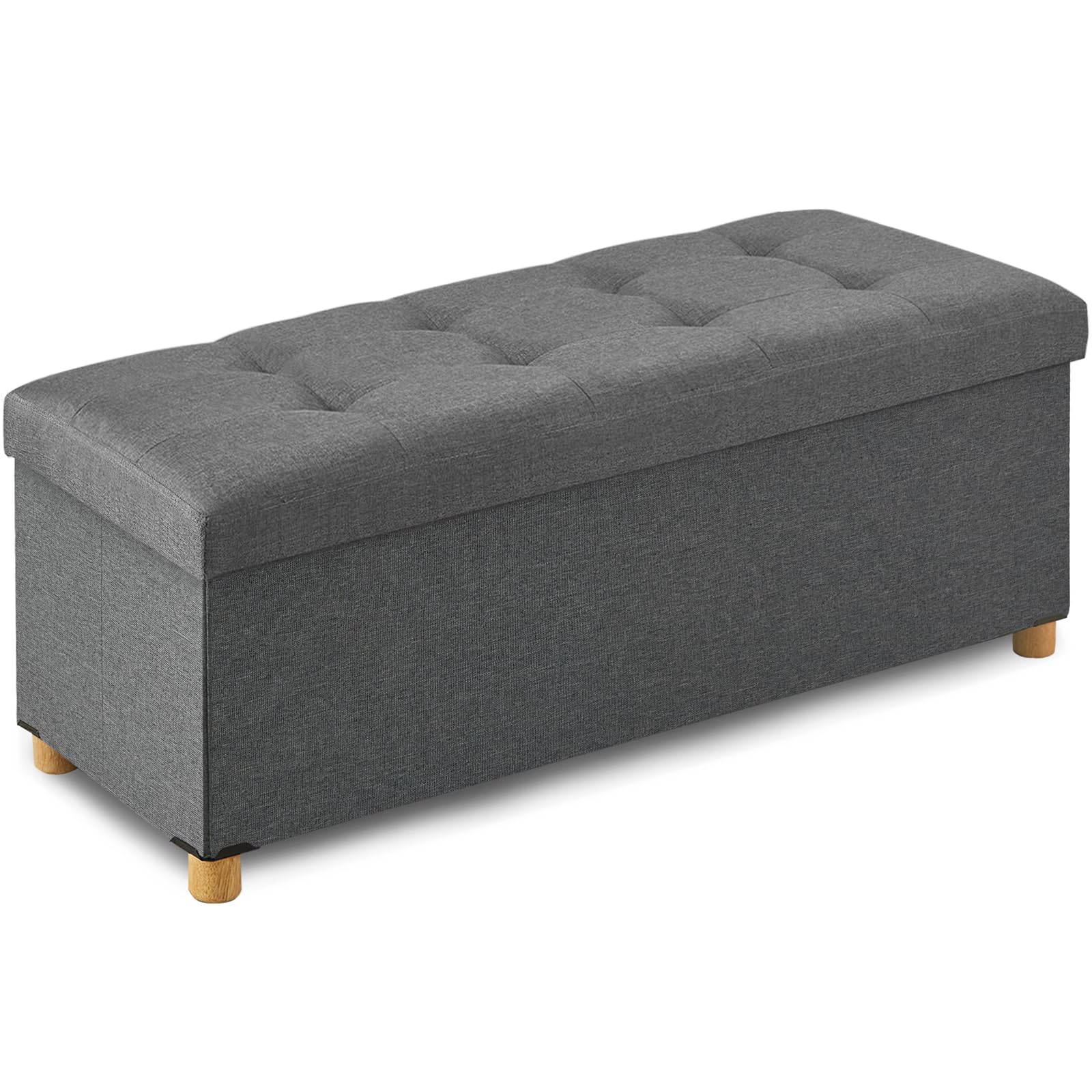 BRIAN &amp; DANY 43 Inches Folding Storage Ottoman Bench, Ottoman with Storage Bench for Bedroom, Living Room, Entryway, Foot Rest with Legs, Dark Gery