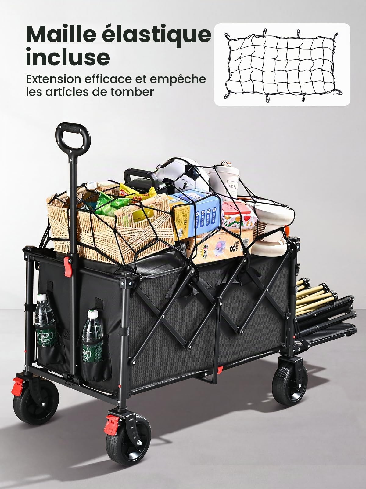 YEAUPE PRO Chariot Pliable Hayon 240L 200KG, Roues Tout-Terrain 17x6 cm