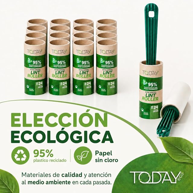 Foto 2 de 6 de Today Eco - 16 Rodillos Quitapelos Mascotas + Tapa + 2 Mangos, 95% Plástico Reciclado