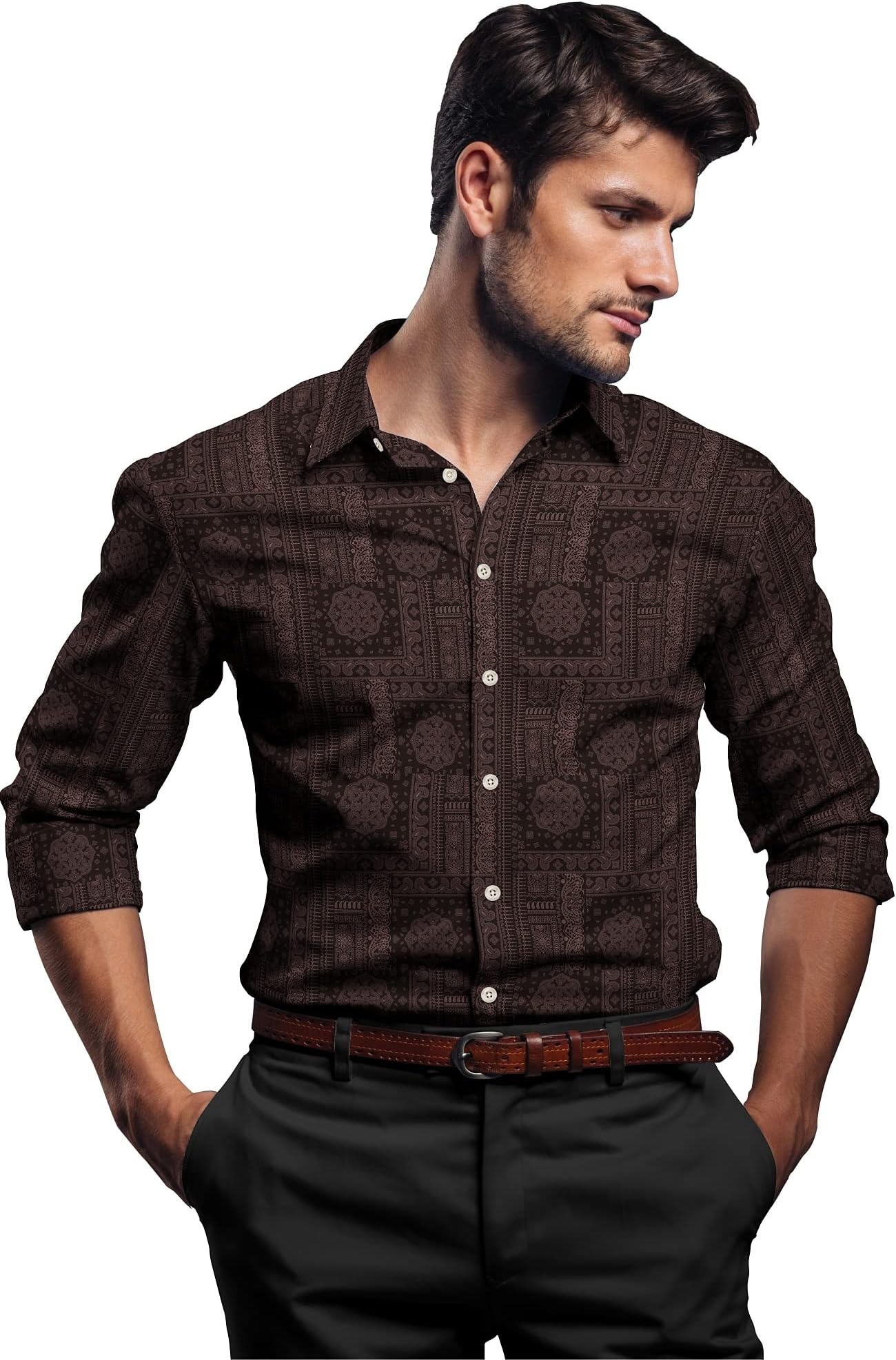 COLEBROOK Men's Soft Touch Relaxed Fit Poly Cotton Casual Spread Collar Full Sleeve Shirt