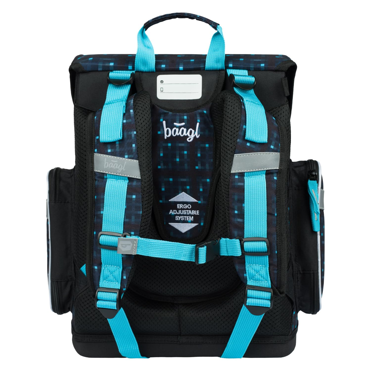Baagl Schulranzen Jungen Mädchen für 1. Klasse, Ergo Schultasche Grundschule, Leichter Kinder Ranzen Tornister Schulrucksack mit Brustgurt (Minecraft Blue Axe)