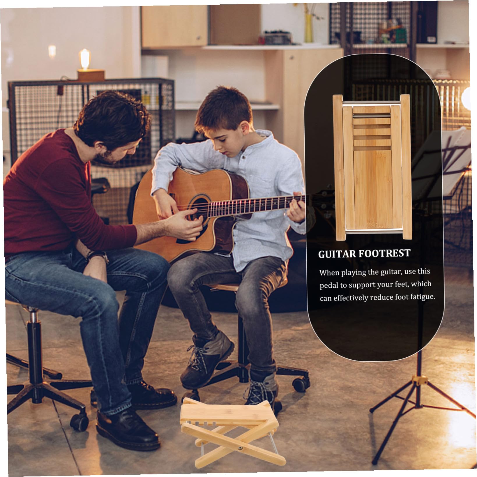 Höhenverstellbare Gitarren Fußstütze in Beige Stabiler Gitarren Fußhocker für Klassische Gitarre Eleganter Fußbänkchen für Gemütliches Spielen