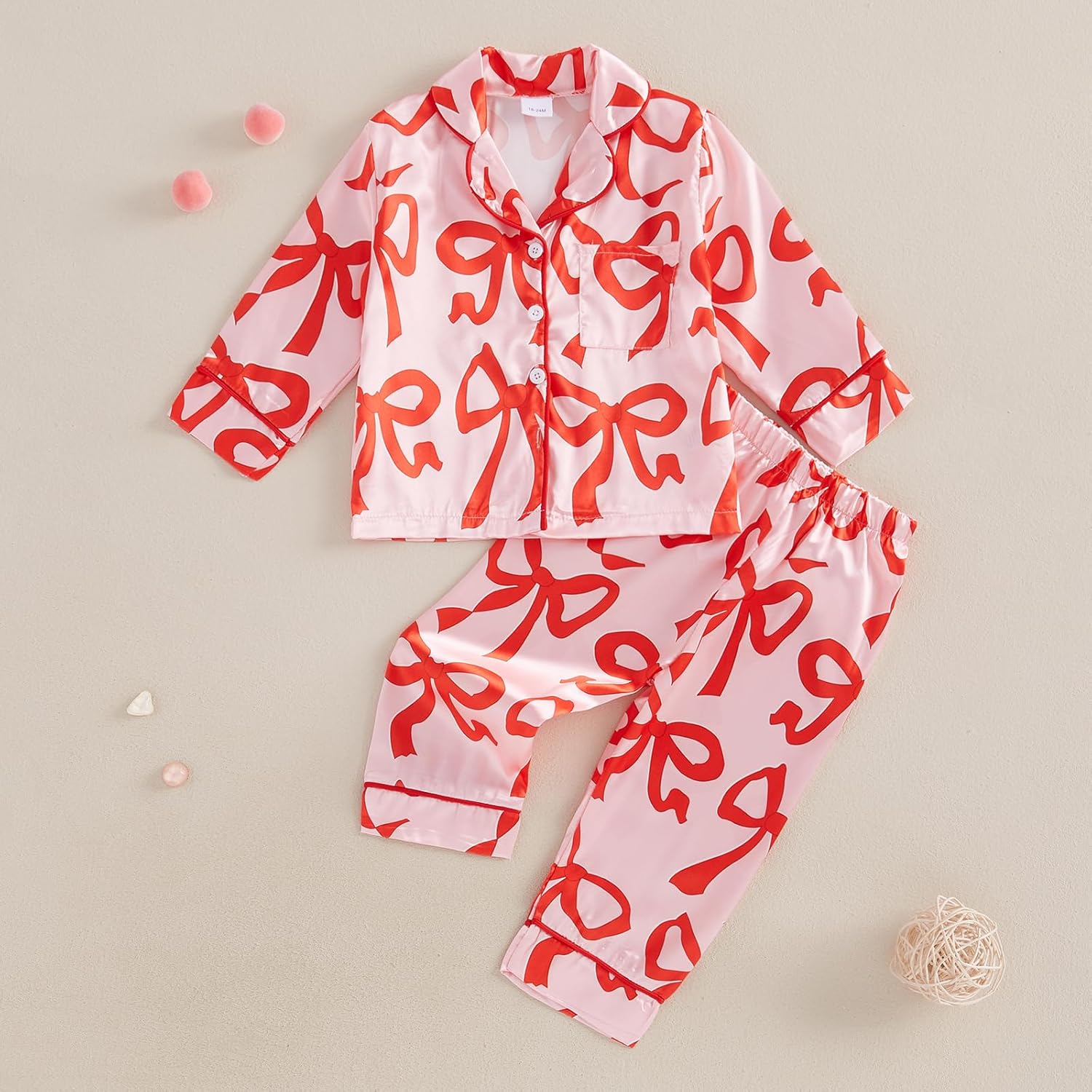 Multitrust Baby Girls Boys Silk Christmas Pajamas Set Santa Claus Long Sleeve Button Down Shirts and Pants Xmas Satin Pj Sets - Image 2