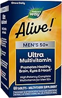 Nature's Way Alive! Men's 50+ Ultra Potency Multivitamin - Heart, Brain, Eye Health & Energy Support with Methylated B12, Gluten-Free 60 Tablets