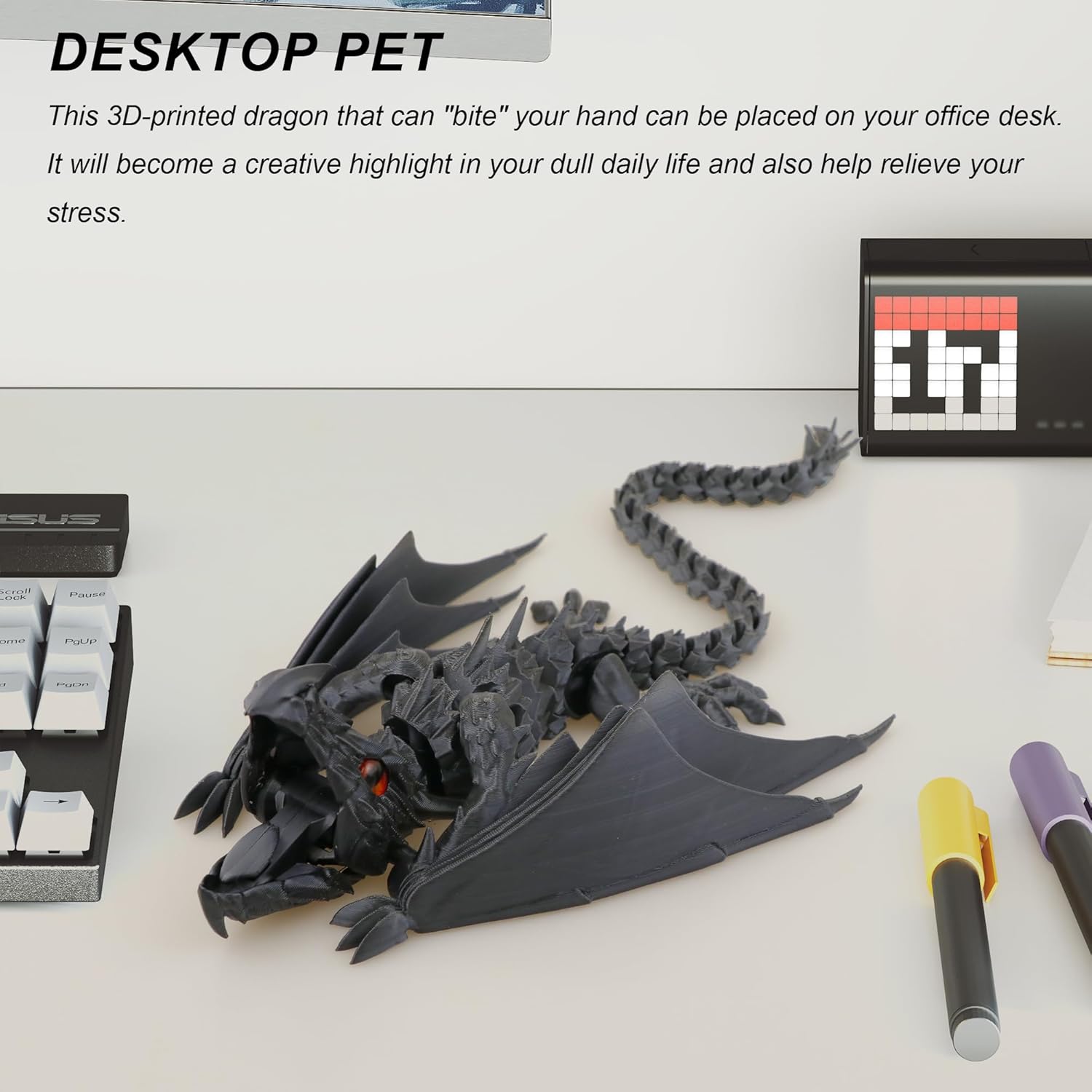 3D Printed Dragon with Wings, Fidget Dragon Toys, 3D Printed Animals, Flexible Articulated Winged Crystal Dragon Model,Home Office Decor Desktop Pet(Silk Gold) - Image 5