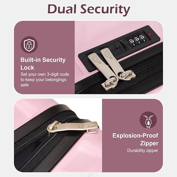 Luggage Sets 3 Piece Lightweight Hardshell Luggage Set, Travel Suitcase with Spinner Wheels 3 Piece (20, 24 & 28 Inch) Suitcase Set (Pink)