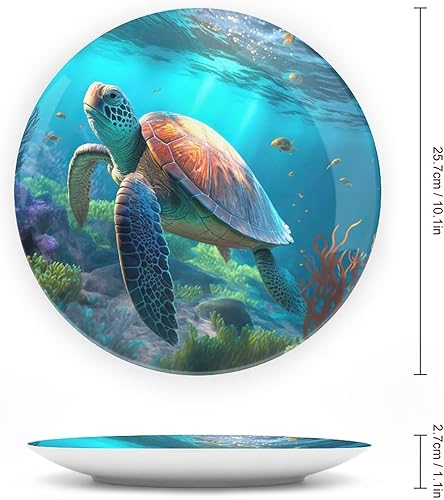 Miniatura 2 de Plato de porcelana de tortuga marina tropical con soporte, platos decorativos de océano costero con tema oceánico, platos de exhibición de cerámica