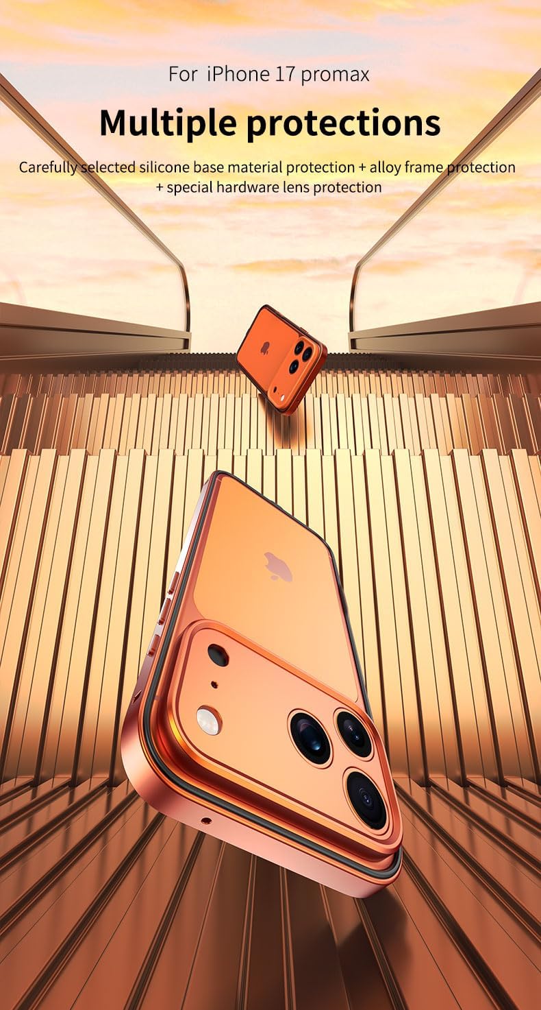 Aluminum Frame Case for iPhone 17, Metal Camera Lens Protect Built-in Silicone Shockproof Bumper, Sierra Blue