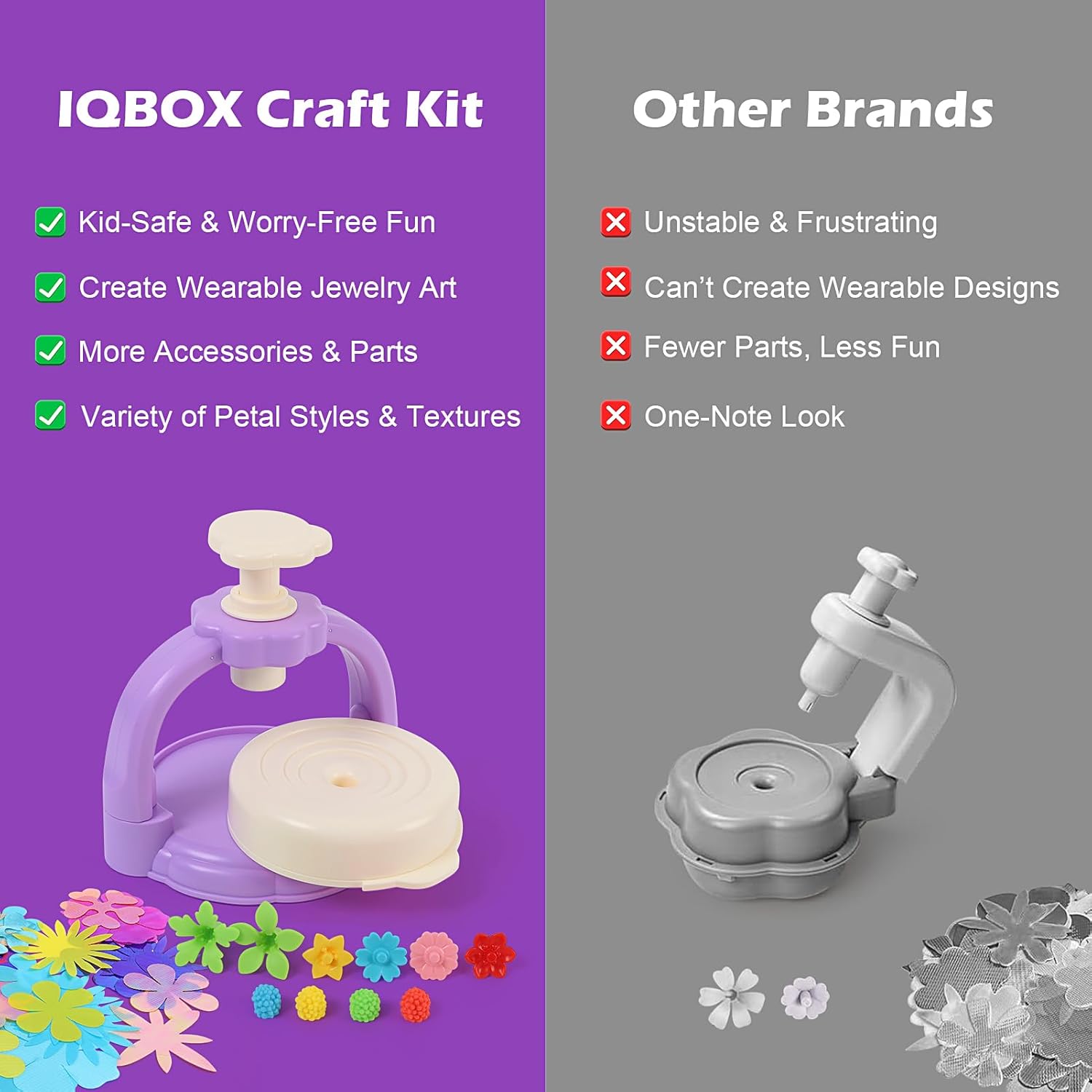 IQBOX Craft Kits Toys for 4 5 6 7 8 Year Old Girls – Flower Making Kit for Kids DIY Bouquet, Headband & Bracelet – STEM Arts and Crafts for Kids 4-6 – Best Christmas Birthday Gifts