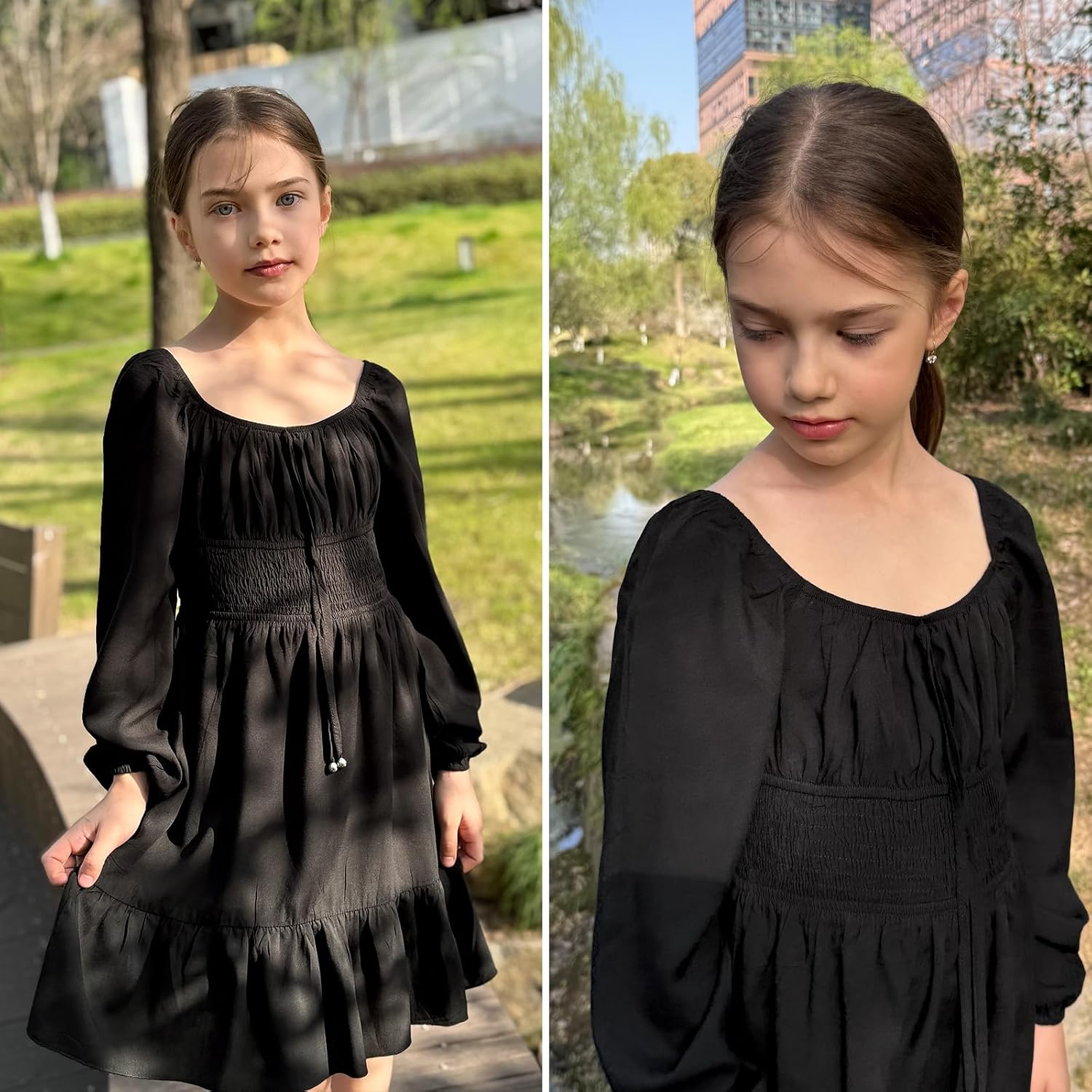 Simplee kids Girls Dresses Fall Long Sleeve Dress for Girl Tween Off Shoulder Smocked Dresses Size 4-15 Years