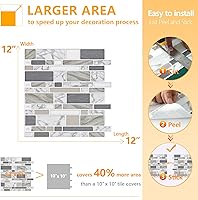 Vista 5 de STICKGOO Azulejos de pared de 10 hojas con aspecto de mármol, azulejos autoadhesivos de primera calidad de 12 x 12 pulgadas, para cocina