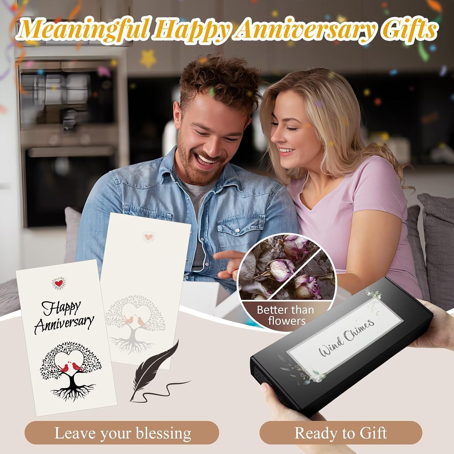 25th Anniversary Wind Chimes Gifts for Men Women,Romantic 25 Year Anniversary for Couples, Wife, Husband, Parents, Friends, 25th Wedding Gifts Idea of Happy Anniversaries Decorations,Black