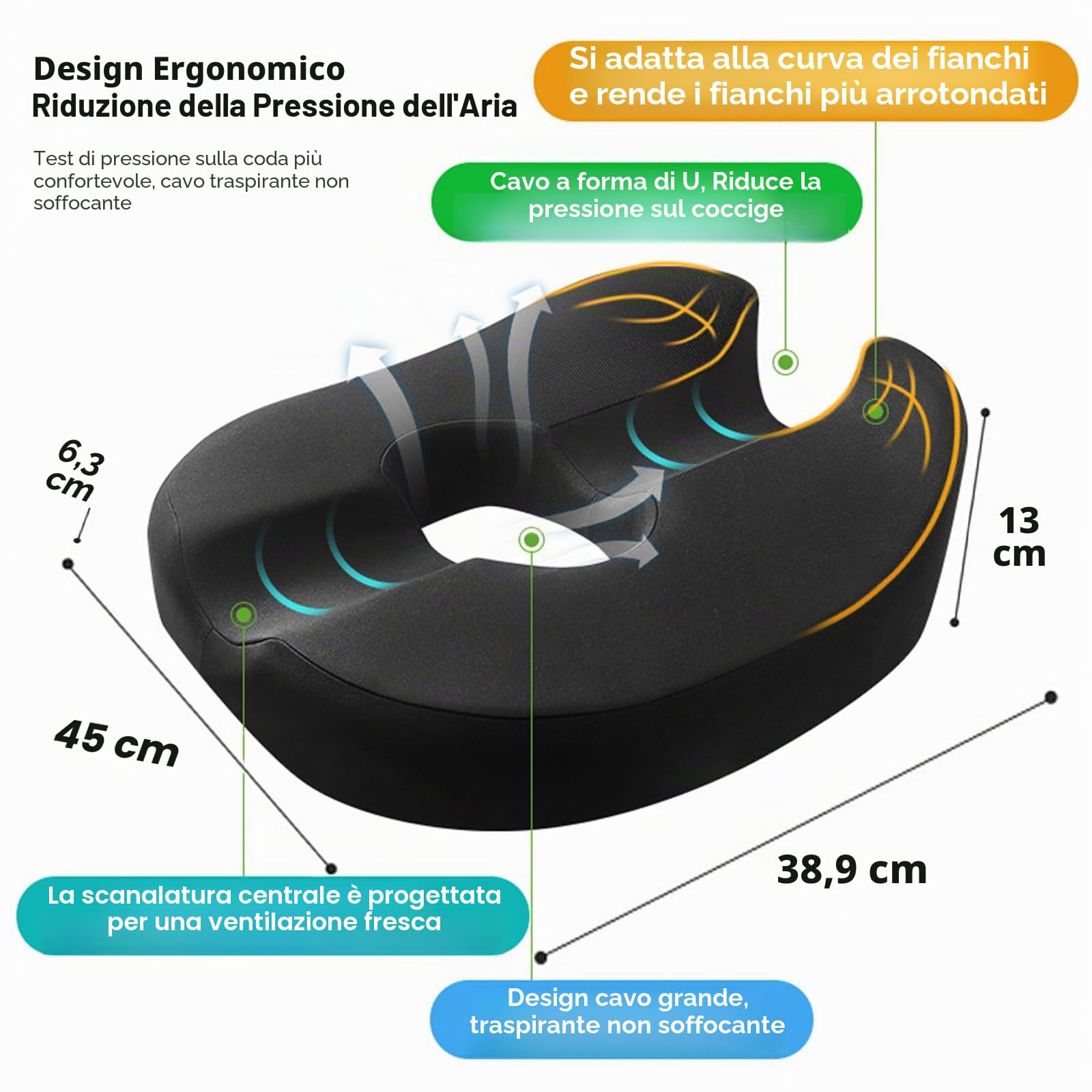 Cuscino a ciambella Cuscino per sedile per prostata, sciatica, pavimento pelvico, piaghe da decubito, gravidanza, recupero post-partum dolore sollievo dalla pressione cuscino per sedia in memory foam
