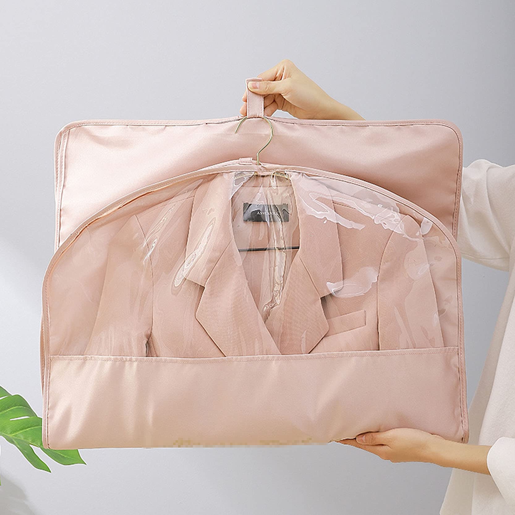 Fundas para Ropa Bolsas para Ropa a Prueba de Polvo 2 Piezas, Fundas para Trajes Bolsa Protectora para Colgar con Ventana Transparente y Cremallera, Duraderas y Lavables, Rosa-59 x 150 cm (Rosa