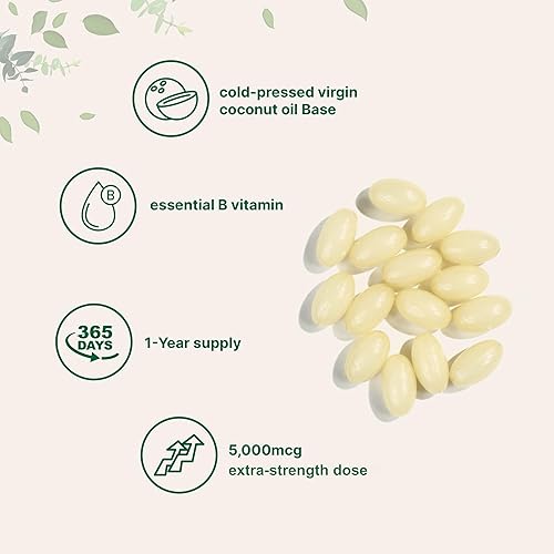 Miniatura 3 de Micro Ingredients Biotin 5,000mcg  365 cápsulas blandas de aceite de coco virgen, liberación rápida, suministro de un año  Apoya el cabello, la piel