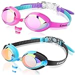 Keary 2 Pack Kids Swim Goggles Swimming Goggles for Toddler Children Girls Boys Youth, Anti-Fog Waterproof Anti-UV Clear Vision Mirror Flat Lens Water Pool Goggles with 3 Nose Piece, Pink Kids Goggles
