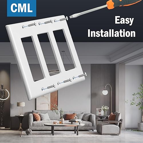 Miniatura 4 de CML - Placas decorativas de pared de 3 segmentos, paquete de 4 cubiertas para receptáculos de toma de corriente y placas para interruptores, tamaño