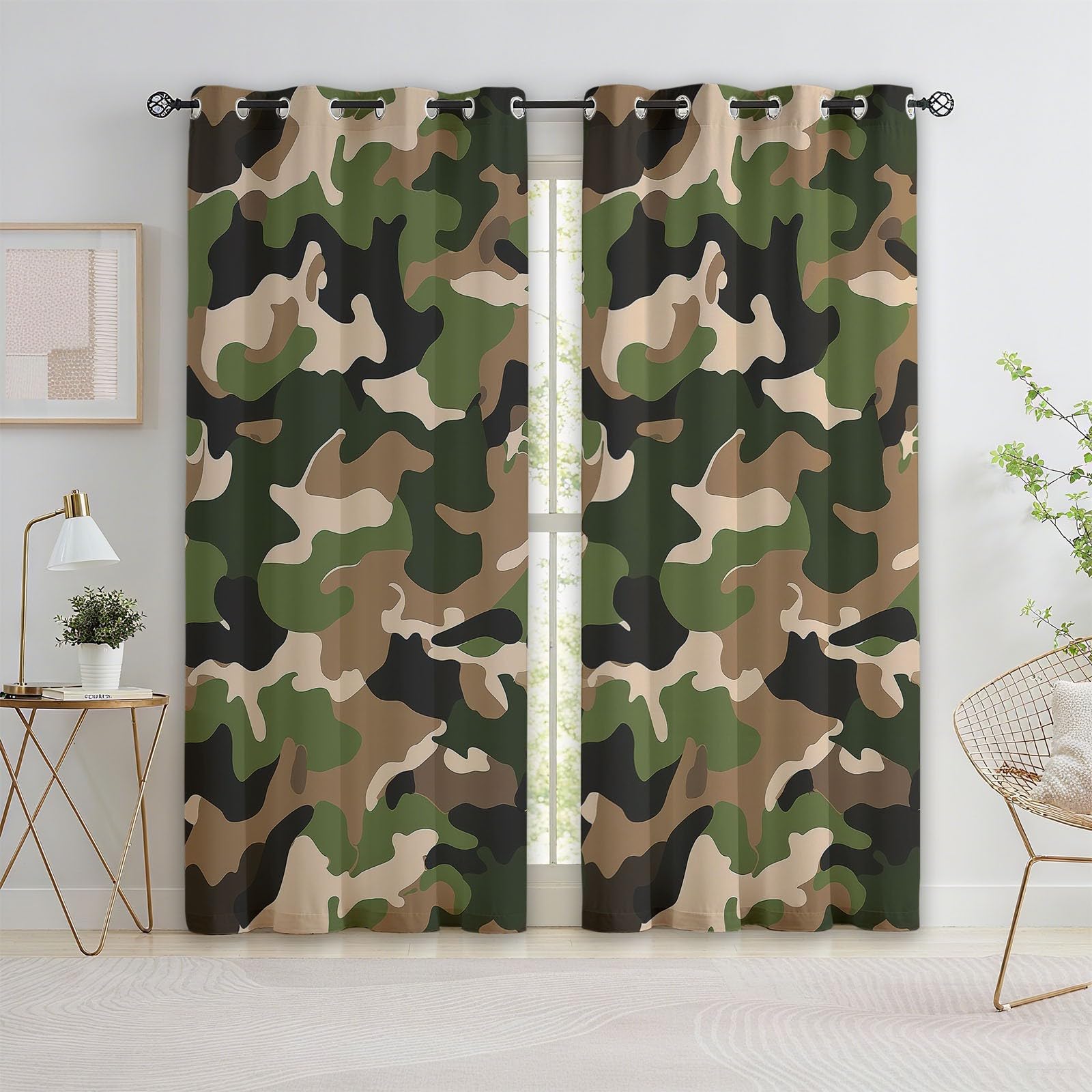 Rideaux occultants militaires olive 110x215 cm pour chambre d'enfant