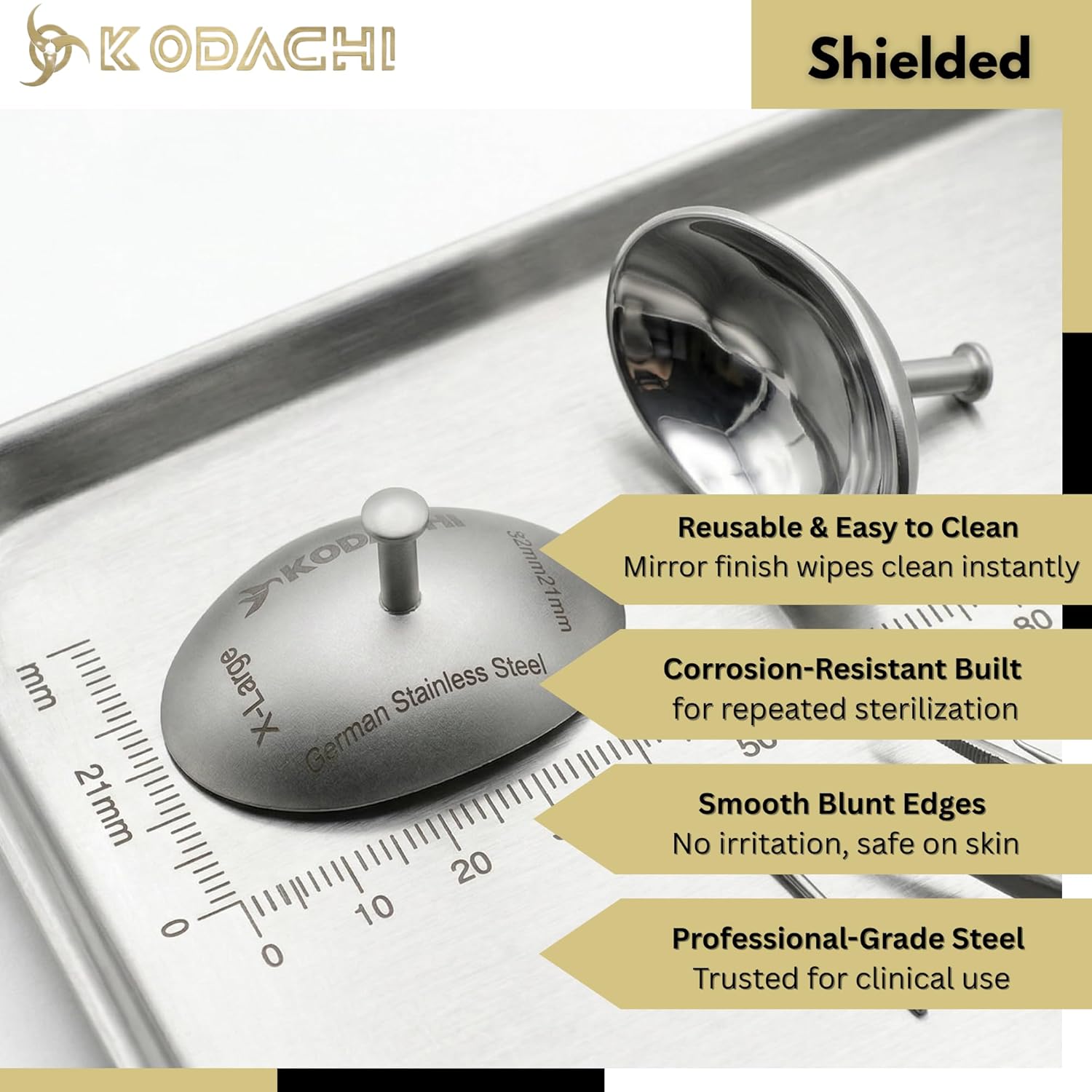 Kodachi Corneal Eye Shield Protector – Stainless Steel Laser Eye Shields Protection Red Light Therapy & Surgery Mirror & Satin Finish Pack of 6