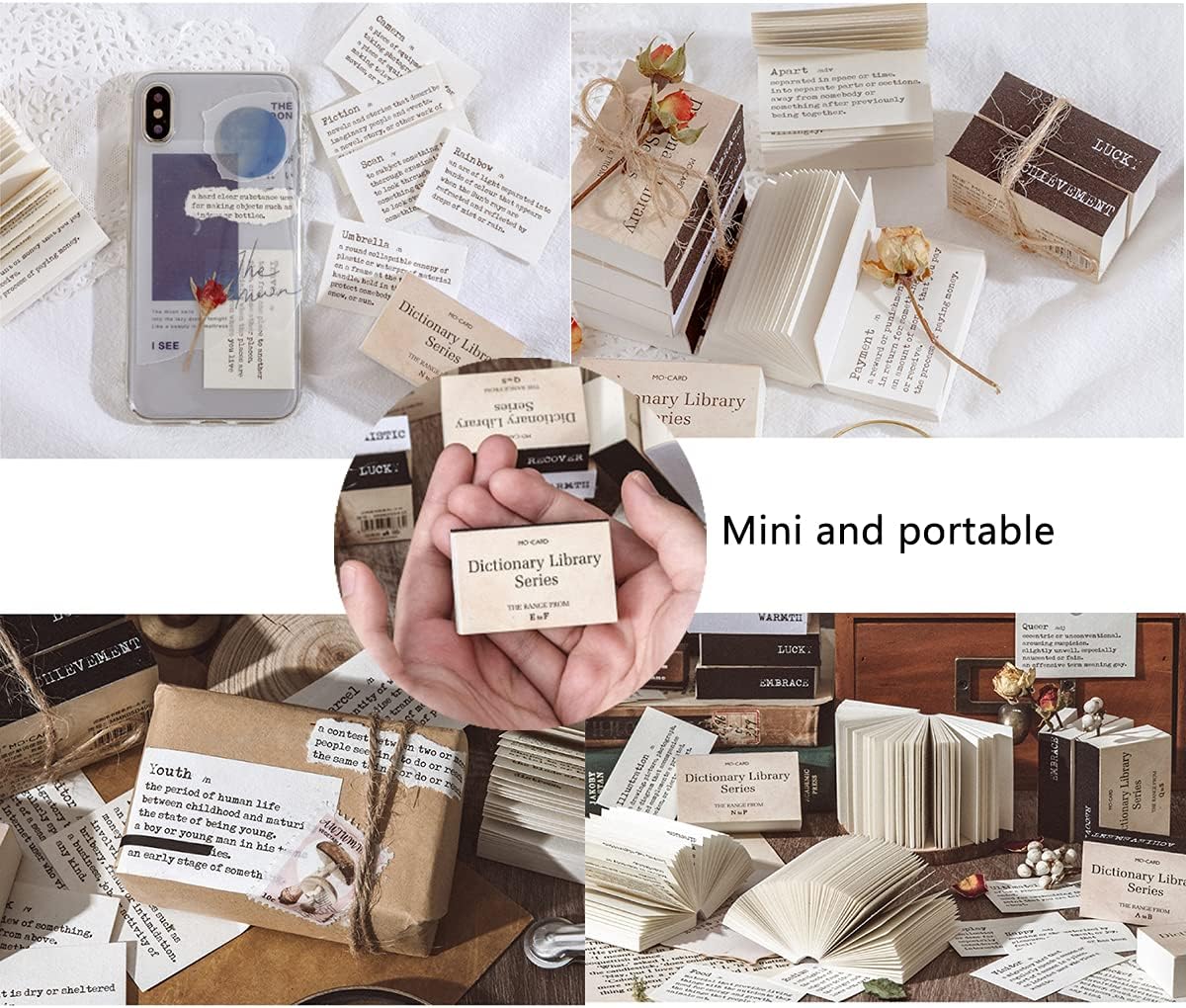 Agwut 800 Pcs Vintage Tiny Dictionary Decorative Craft Papers Mini Portable Dictionary Scrapbook Paper for Planners Collage Album