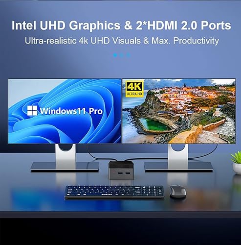 Miniatura 4 de BY50M1 Mini PC con Windows 11 Pro Intel N5105, LPDDR4 8GB RAM 128GB SSD Mini computadora de escritorio, micro computadora con puerto HDMI 4K dual,