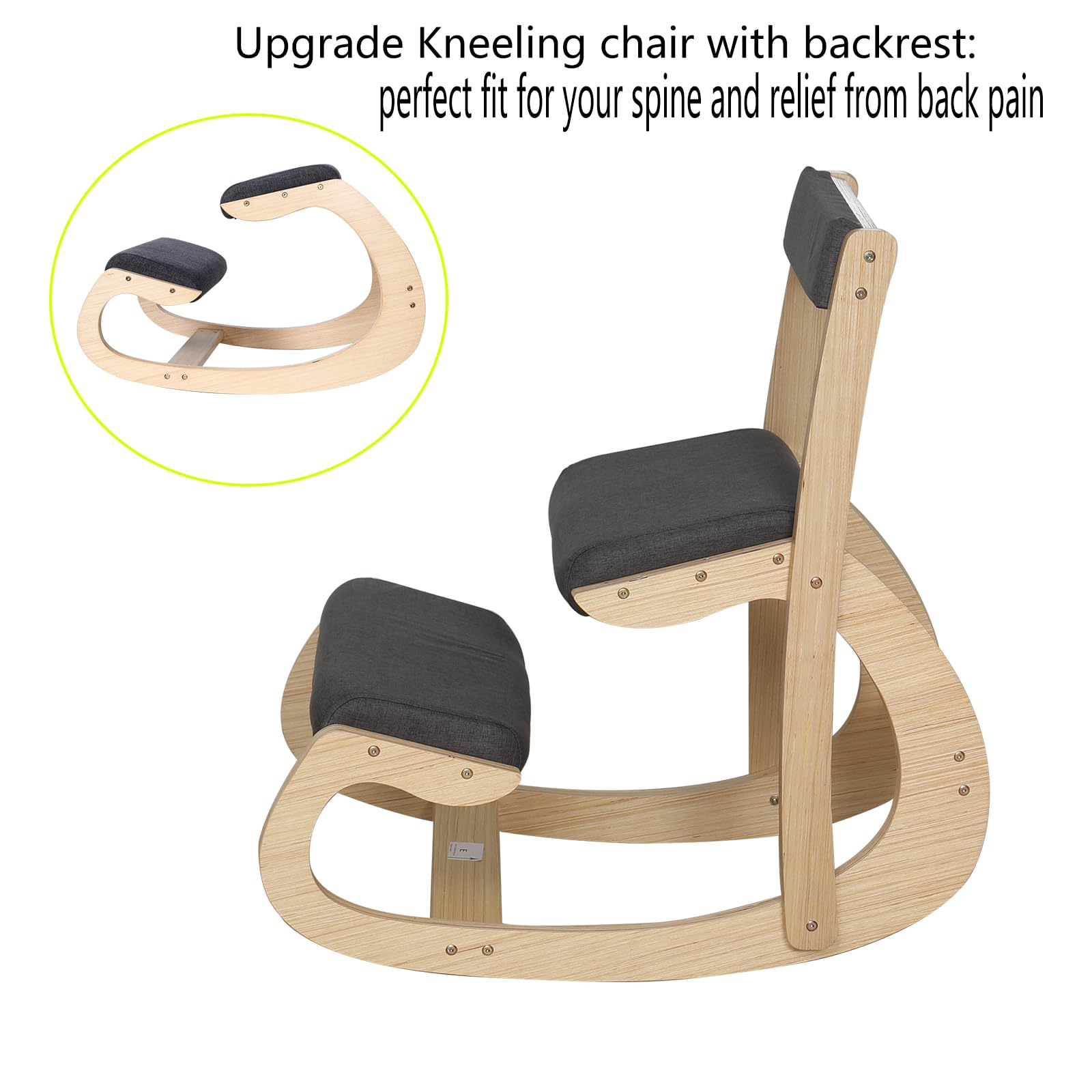 Ergonomischer Kniestuhl, verstellbar, mit Rückenlehnen, Kniestuhl, Haltungsstuhl für Schreibtisch, Heimbüro, Holz, Kniehocker und Kniestuhl