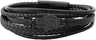 Elegant Bear Black Karma Black Genuine Leather Bracelet, Braided Design with Metallic Accent