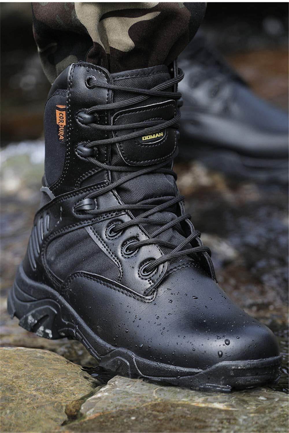 Wcxixo Men's Military Tactical Boots,Lightweight Breathable Military Tactical Desert Boots,Full Grain Leather Police Duty Water Resistant Boots with Side Zipper