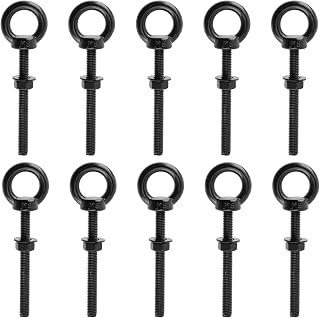 Antrader Stainless Steel Eye Bolts with Nut & Washer,M8 x 3" Threaded,10pcs | Lifting Ring Threaded Eyebolts,Black Marine Grade Eyebolt,for Hanging Heavy Duty Rigging Hardware