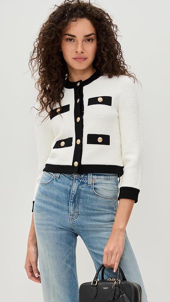 alice + olivia Women's Claira Cardigan, Soft White/Black, L