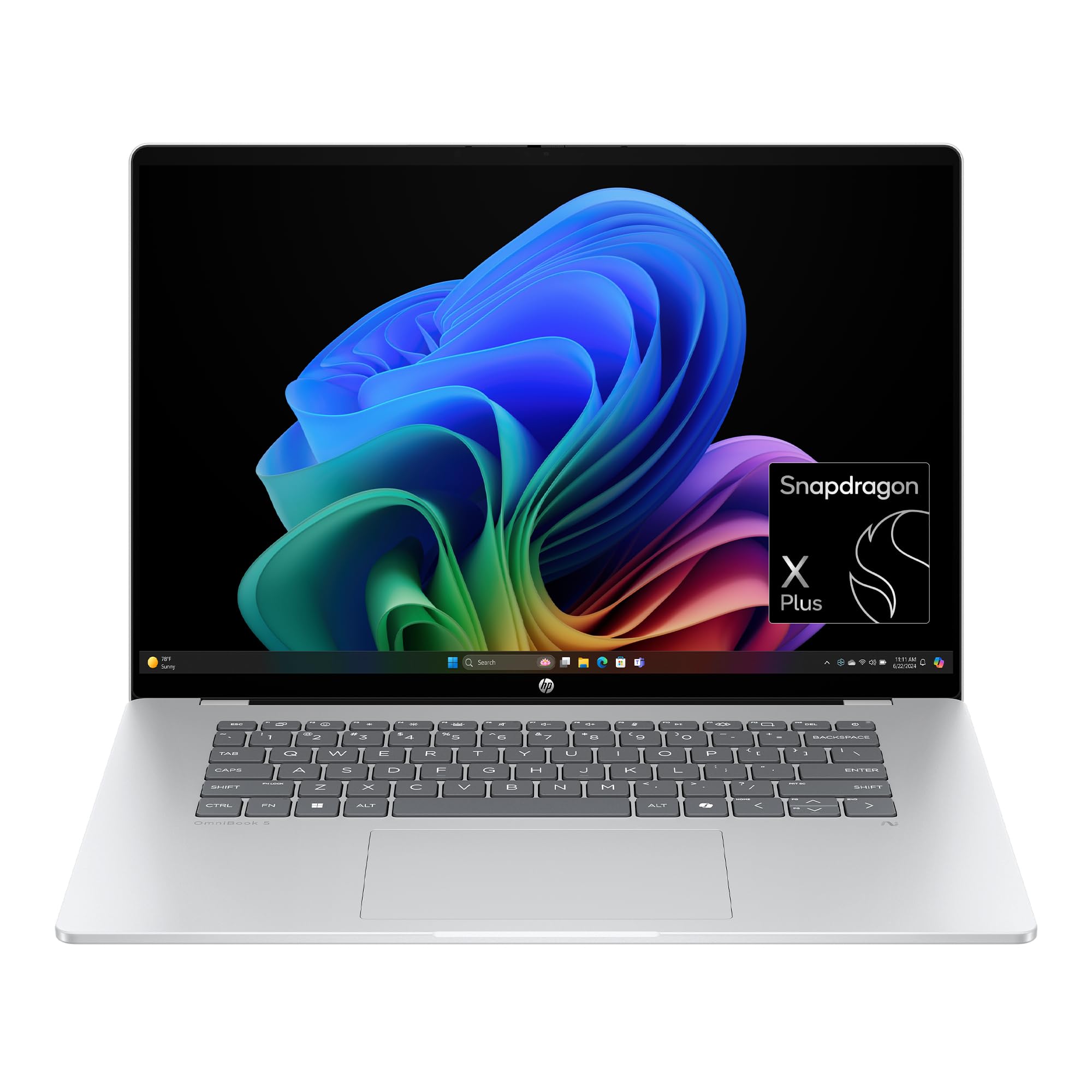 HP OmniBook 5 16 inch Next Gen AI PC, 2K Touchscreen, Snapdragon X Plus X1P-42-100, 16 GB RAM, 512 GB SSD, Qualcomm Adreno GPU, Windows 11 Home, Copilot+ PC, Glacier Silver, 16-fb0000nr