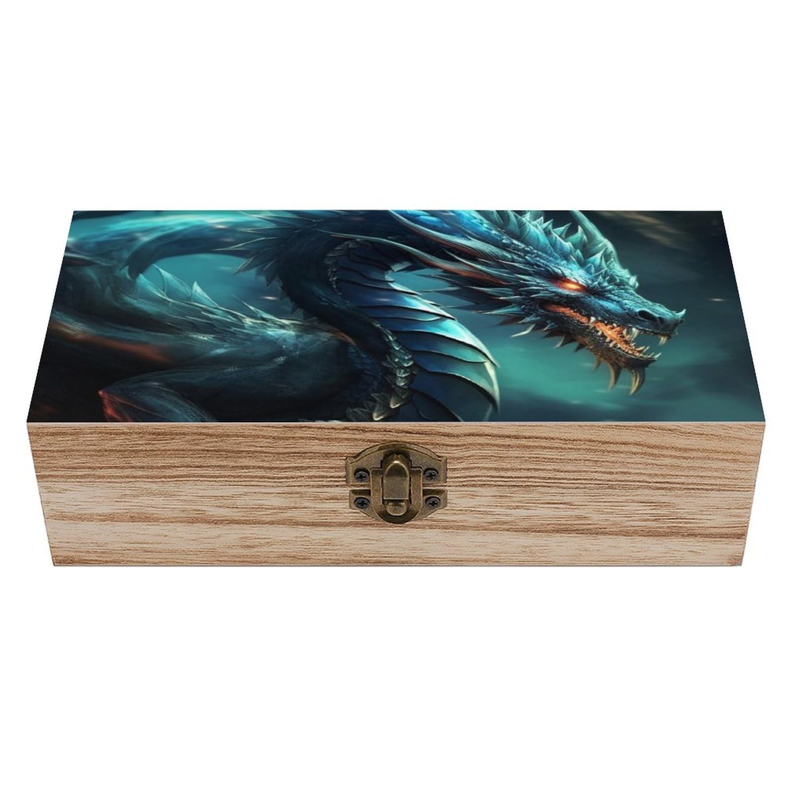 FekiLoot Dragon Wooden Keepsake Box Decorative Wood Storage Organizer with Hinged Lid Large Handmade Boxes Wedding Memory Treasure Box for Jewelry Photos Stamps Crafts
