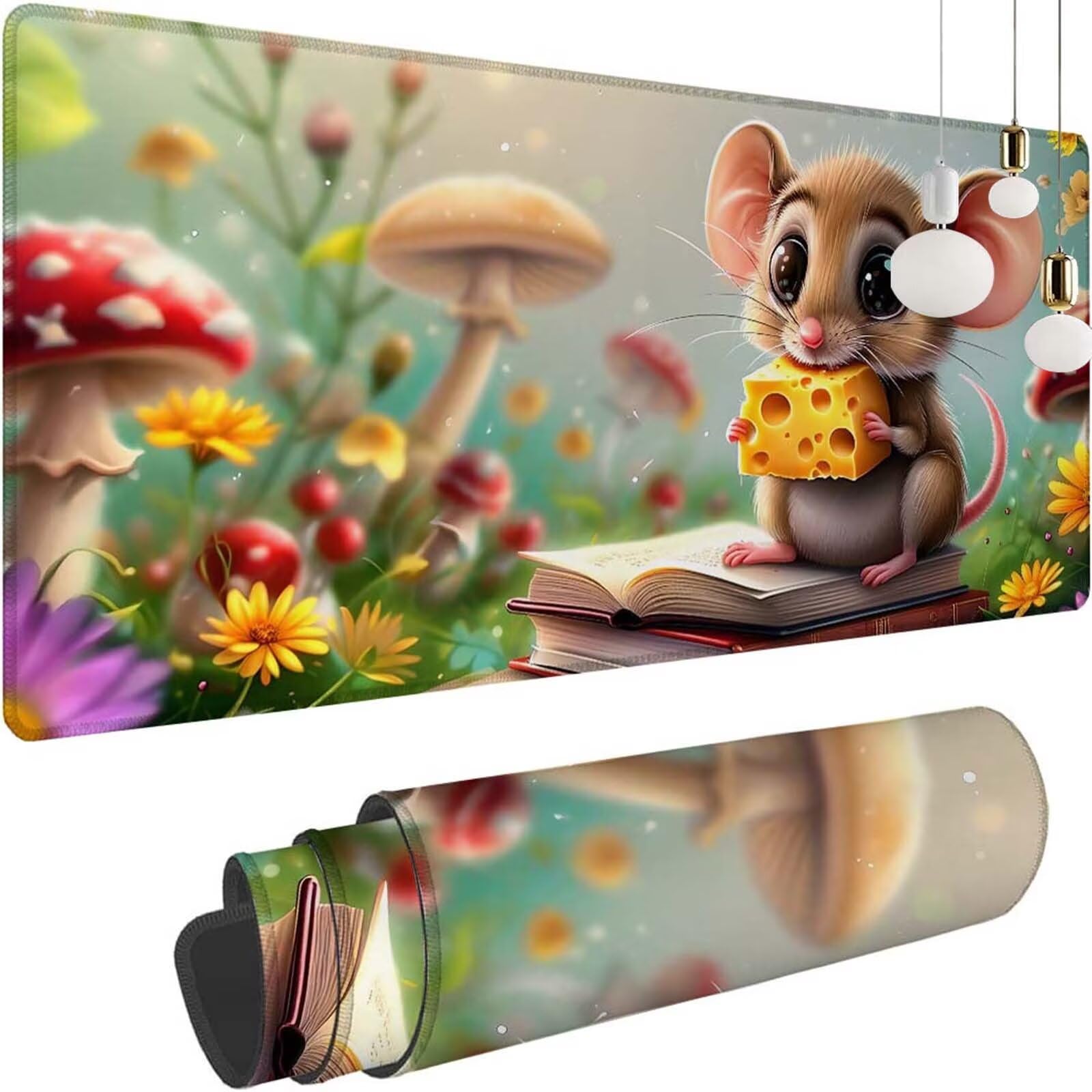 Alfombrilla Ratón Champiñón Ratón Alfombrilla Ratón XXL 1400x600x3mm Mouse Pad Resiste Salpicaduras, Extendida de Gran Tamaño con Bordes Cosidos, Mejora la Precisión y la Velocidad, Duradera y-375