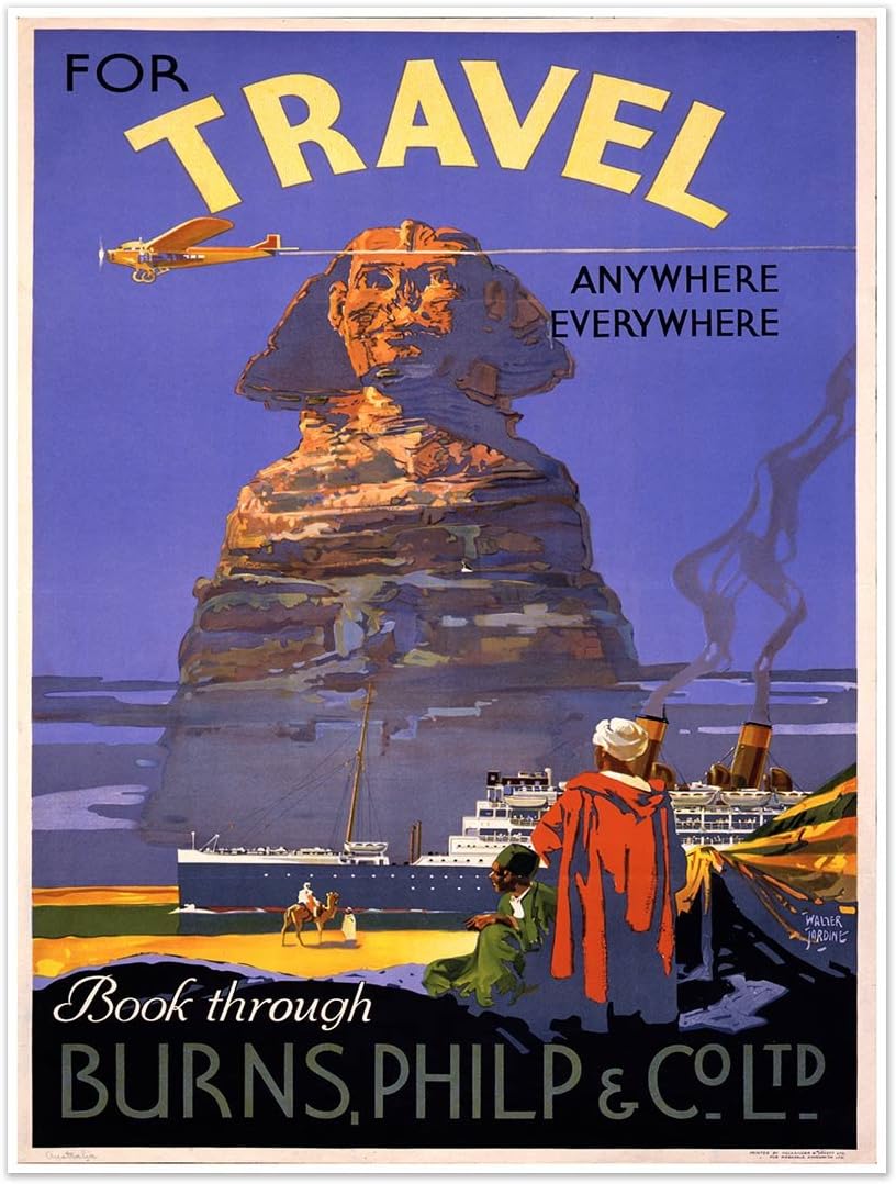 Set of Five (5) Vintage Egypt Travel Prints - Each Measure 24" high x 18" Wide (610mm high x 458mm Wide)