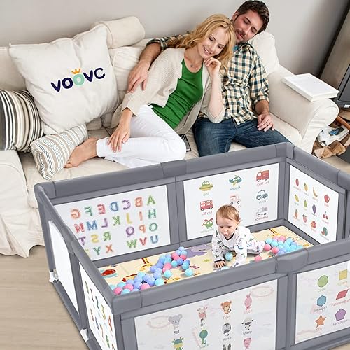 Miniatura 7 de Voovc Corralito infantil de alta calidad con paspartú, 71 x 60 pulgadas, corralito extra grande para bebés y niños pequeños, centro de actividades