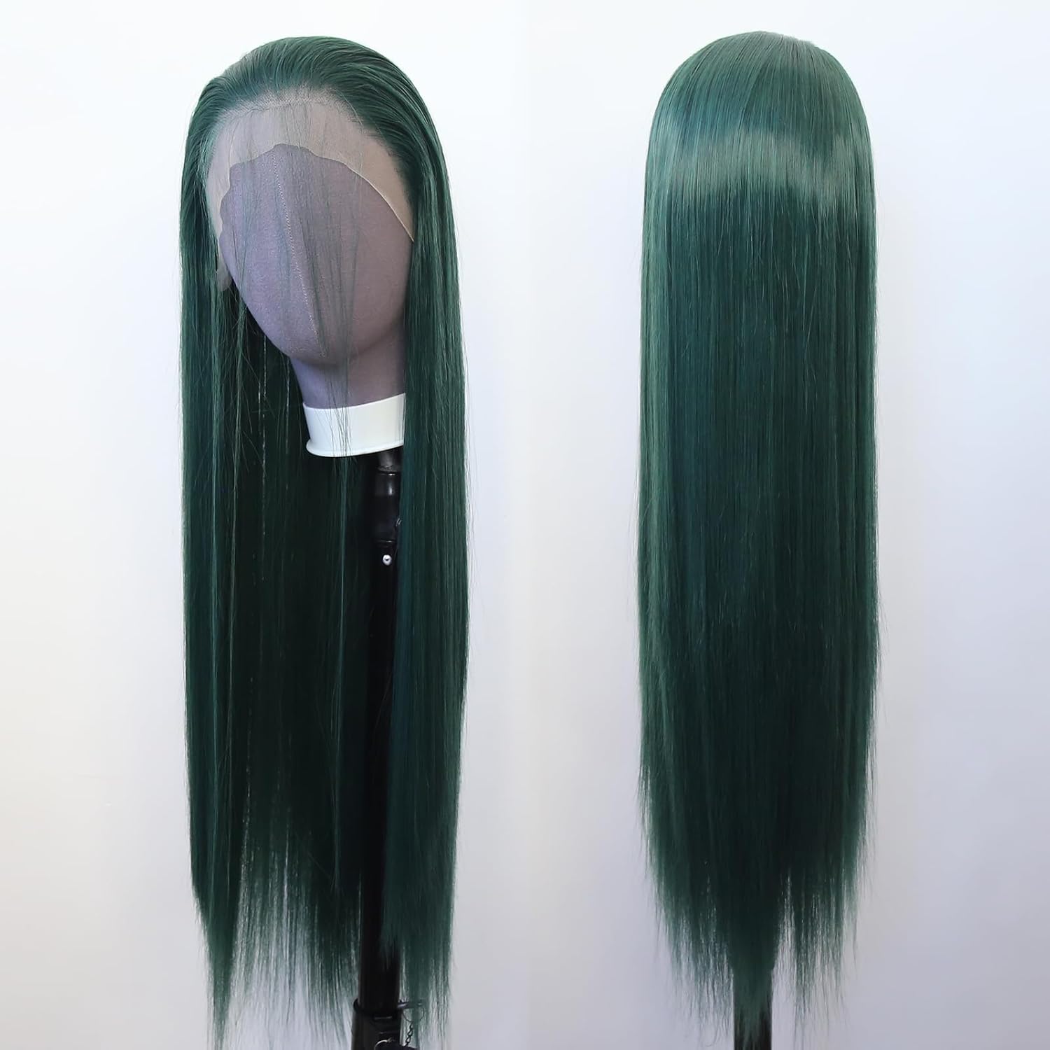 Dark Green Wig Long Straight Deep Green Synthetic Lace Front Wigs Pre Plucked with Natural Hairline for Fashion Women Heat Resistant Fiber Hair Glueless Synthetic Lace Wig (Dark Green)