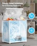 TABU 5 Cu.Ft Chest Freezer for Garage-Ready RV Home Office, White | Top Opening Deep Freezer with 7 Adjustable Thermostat,Removable Basket,Compact, Durable,Space-Saving Design