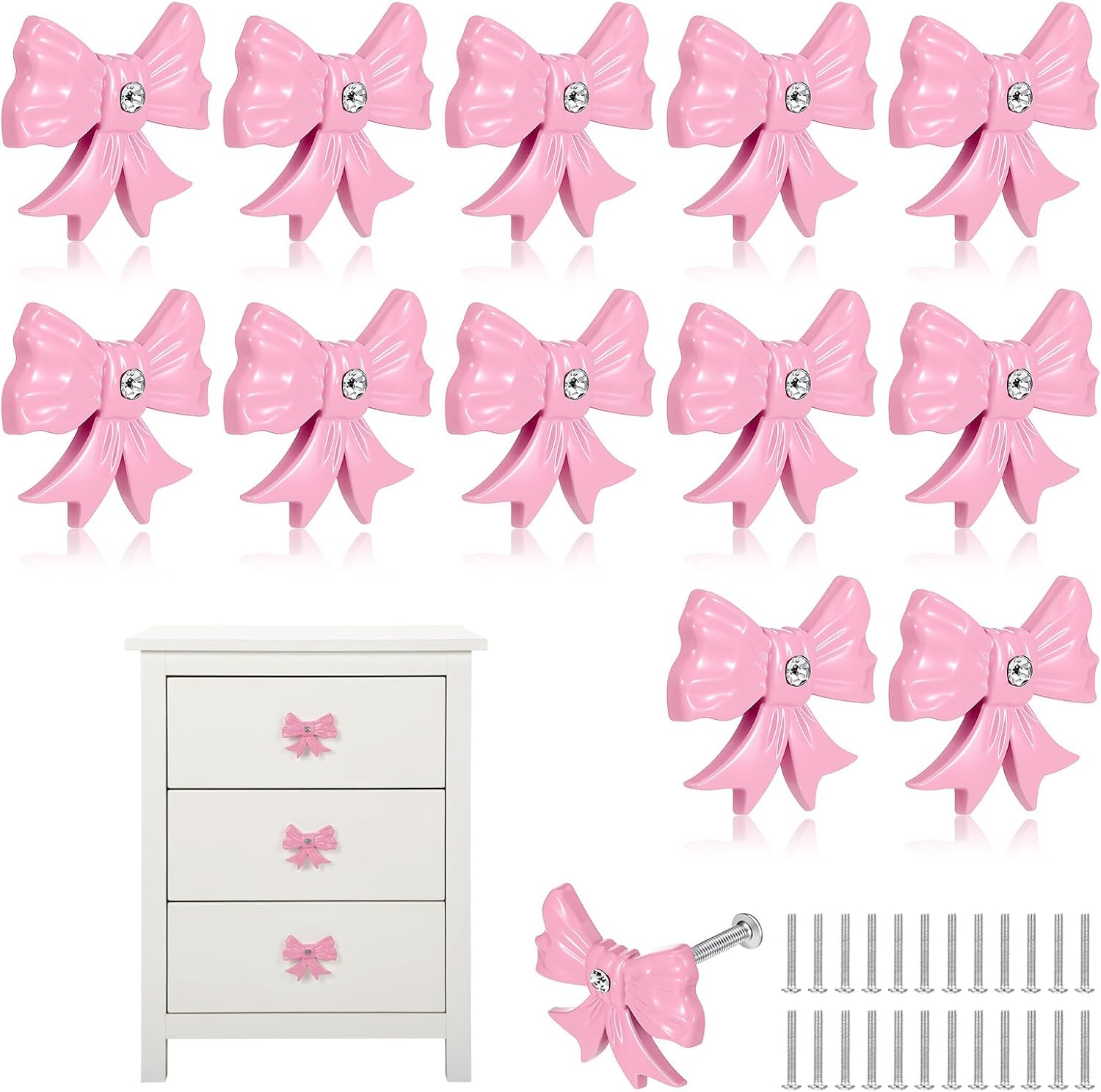 12 Pcs Pink Bow Dresser Knobs Cast Iron Coquette Bow Drawer Knobs Cabinets Hardware Pulls Decorative Vintage Handles for Nursery Girls Room Vanity Bedroom Home Desk Wardrobe
