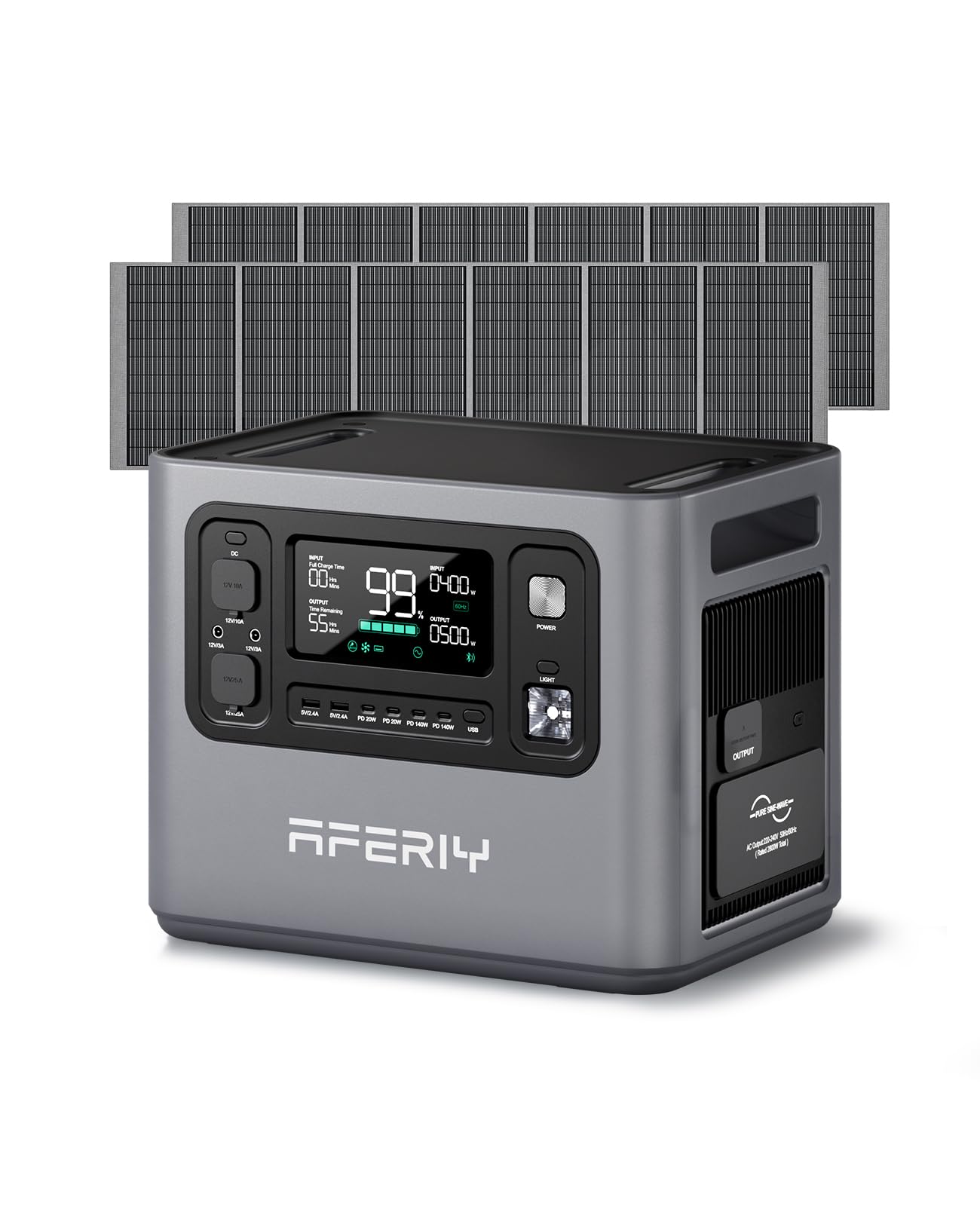 AFERIY Solar Generator 2800W mit 400W 2 Solarmodule, 2048Wh LiFePO4 In 1,5h Schnellladbar, 13 Ausgänge, Reine Sinuswelle 230V, USV, Erweiterbar Auf 4096Wh, Solar Generator Für Camping 2025 Neue