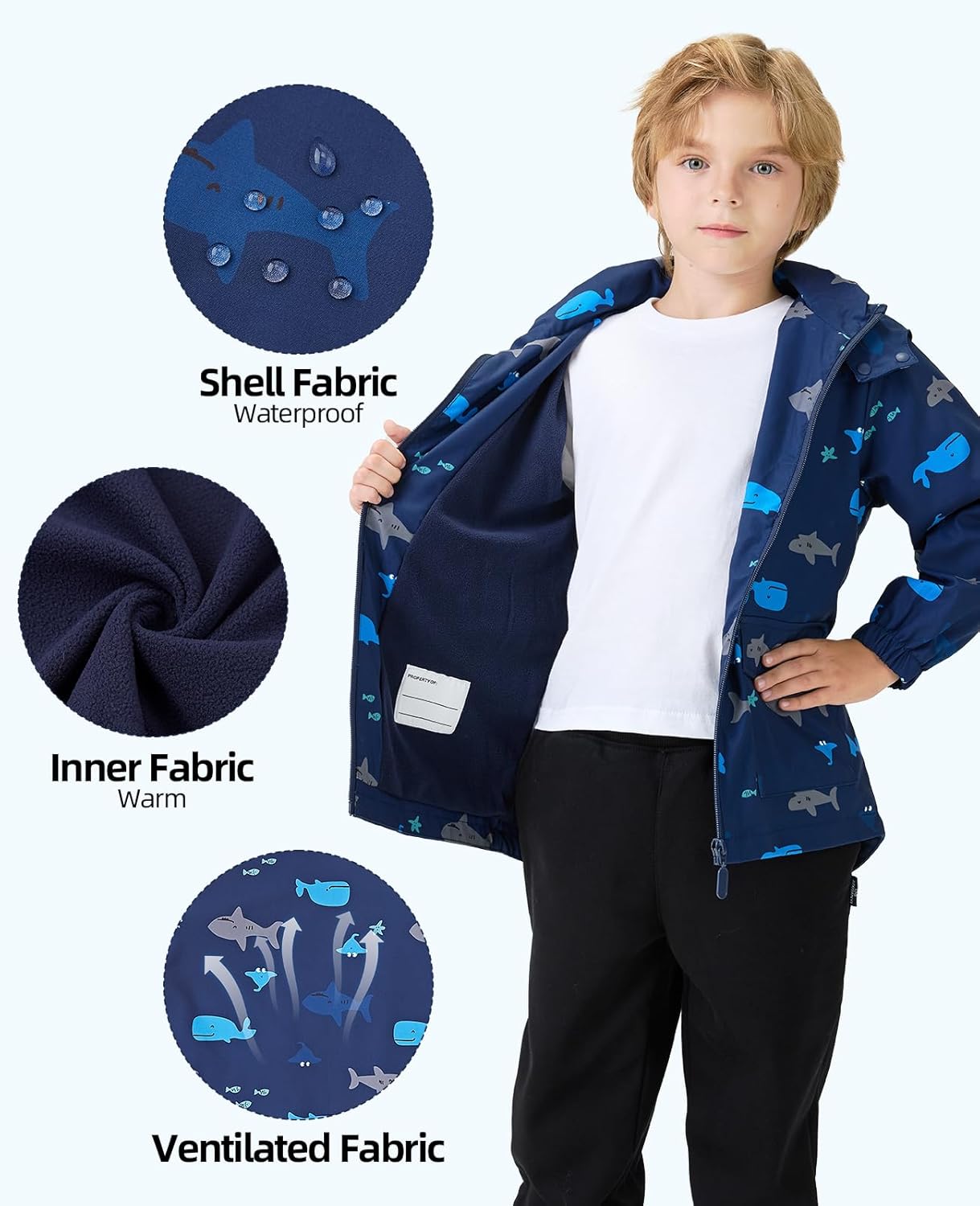 Boys Girls Waterproof Hooded Jackets Lightweight Soft Lining Kids Windbreaker Rain Coats - Image 4