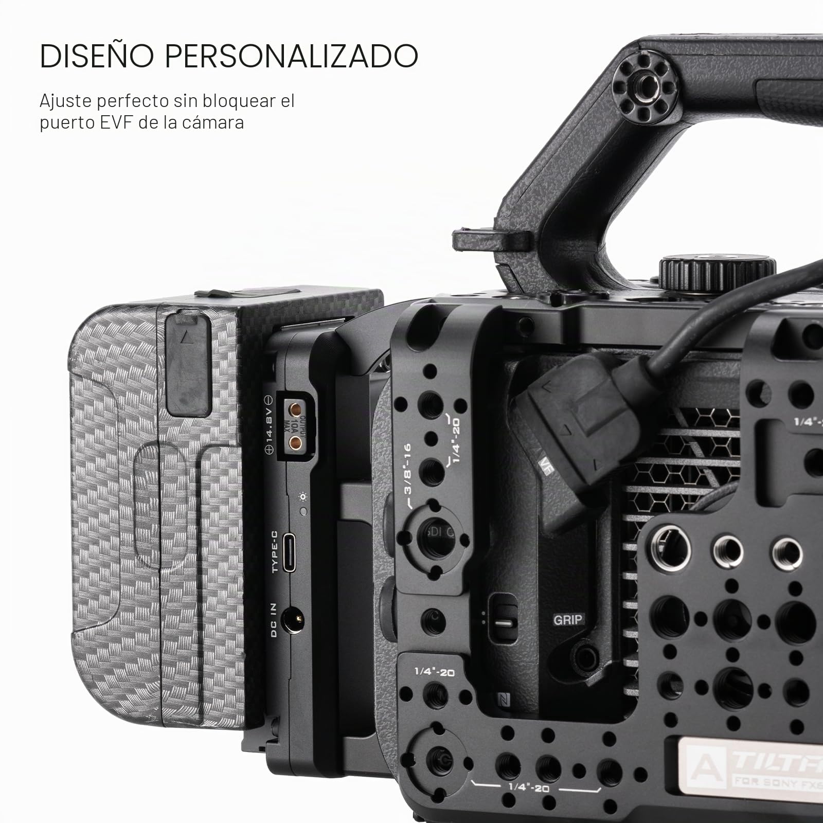 Tilta Placa de Montaje Lateral Compatible con Sony FX6, con Etiquetas de índice de cámara, 1/4"-20, 3/8"-16 con Puntos de localización y Zapata fría ES-T20-SMP