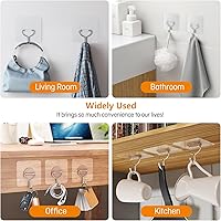 Vista 5 de Adhesive Wall Hooks for Hanging Heavy Duty 33lb(Max), Waterproof and Rustproof Transparent Self Adhesive Hooks for Bathroom Kitchen Outdoor and Home