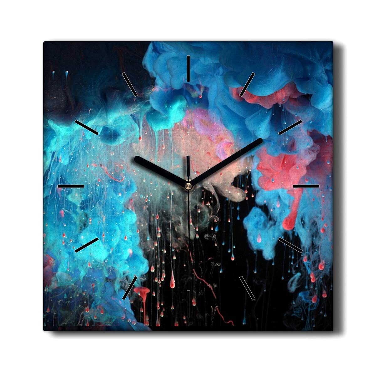 Horloge Murale sans Tic-Tac Silencieuse Coloray Toile Peinture de Pluie 30x30