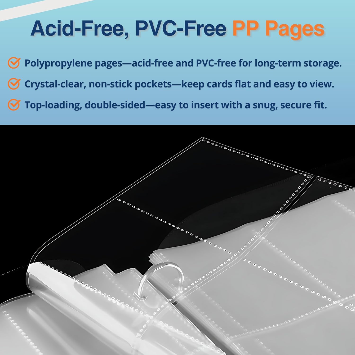 Baseball Card Binder, 900 Pocket Sports Card Album, 50 Double-Sided 9-Pocket Pages, 3-Ring Refillable, Zippered, Water-Resistant PU Cover, Fits 2.5" x 3.5" Cards, Acid-Free PVC-Free